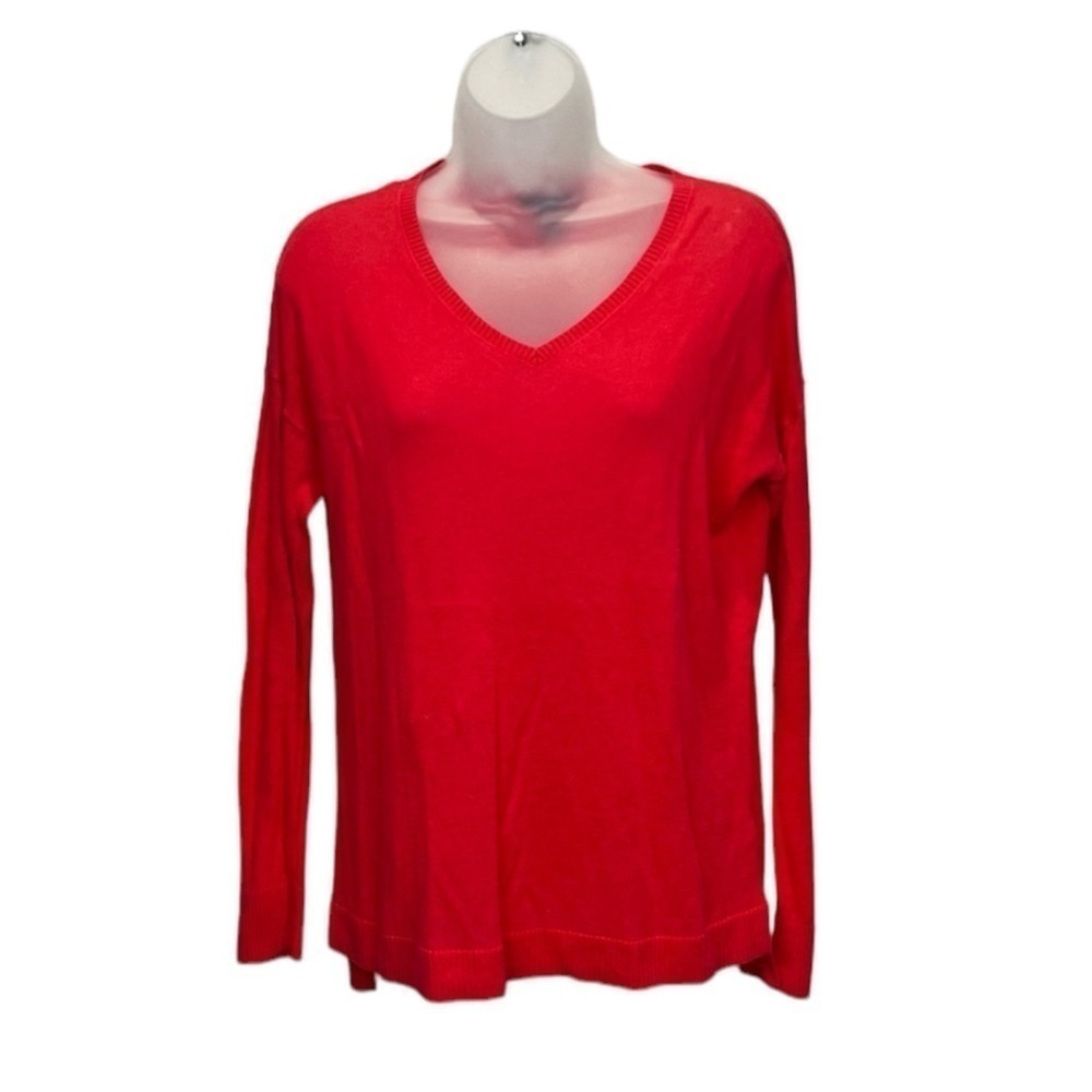 Gap Womens Linen Blend Knit Sweater Small Red V-Neck Long Sleeve Lightweight